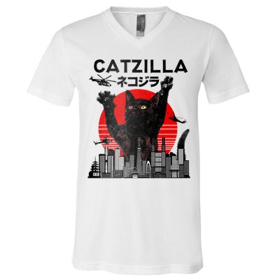 Catzilla King Of Pawster V-Neck T-Shirt