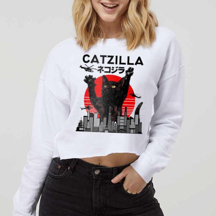Catzilla King Of Pawster Cropped Pullover Crew