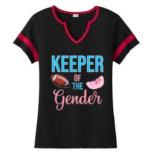 Cute Keeper Of The Gender Touchdowns Reveal For Mom And Dad Ladies Halftime Notch Neck Tee