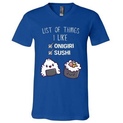 Cute Kawaii Onigiri List Of Things I Like Sushi Lover Cute Gift V-Neck T-Shirt