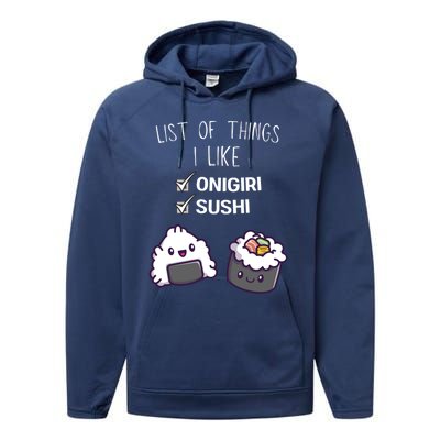 Cute Kawaii Onigiri List Of Things I Like Sushi Lover Cute Gift Performance Fleece Hoodie