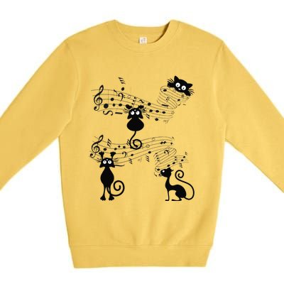 Cat Kitty Playing Music Note Black Cat Lover Gift Premium Crewneck Sweatshirt