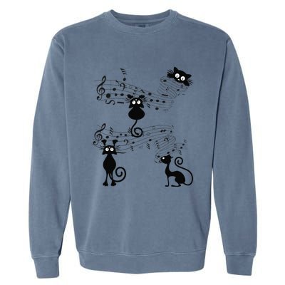 Cat Kitty Playing Music Note Black Cat Lover Gift Garment-Dyed Sweatshirt