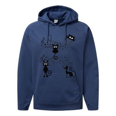 Cat Kitty Playing Music Note Black Cat Lover Gift Performance Fleece Hoodie