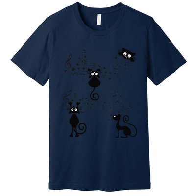 Cat Kitty Playing Music Note Black Cat Lover Gift Premium T-Shirt