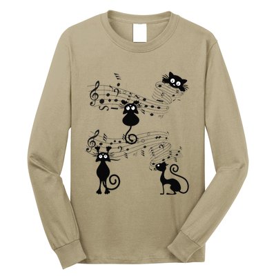 Cat Kitty Playing Music Note Black Cat Lover Gift Long Sleeve Shirt