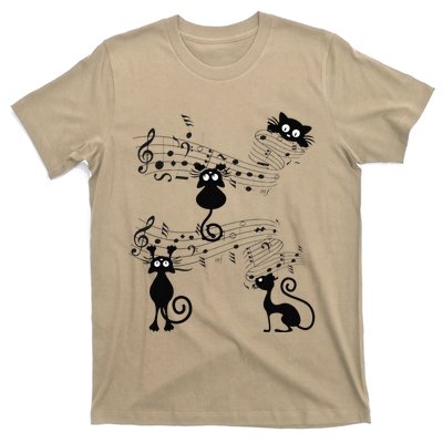 Cat Kitty Playing Music Note Black Cat Lover Gift T-Shirt