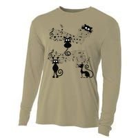 Cat Kitty Playing Music Note Black Cat Lover Gift Cooling Performance Long Sleeve Crew