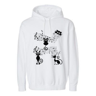 Cat Kitty Playing Music Note Black Cat Lover Gift Garment-Dyed Fleece Hoodie