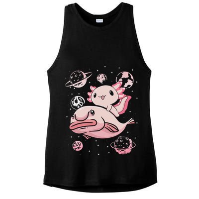 Cute Kawaii Pink Axolotl Riding A Blobfish Funny Axolotls  Ladies PosiCharge Tri-Blend Wicking Tank