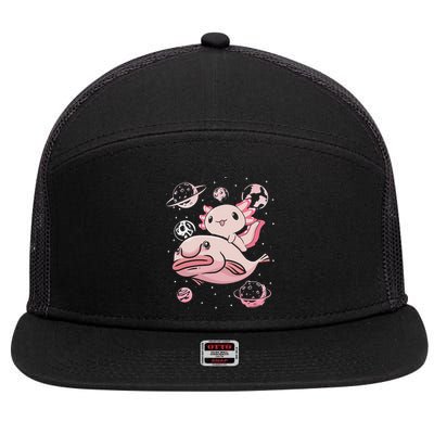 Cute Kawaii Pink Axolotl Riding A Blobfish Funny Axolotls  7 Panel Mesh Trucker Snapback Hat