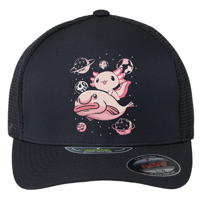 Cute Kawaii Pink Axolotl Riding A Blobfish Funny Axolotls  Flexfit Unipanel Trucker Cap