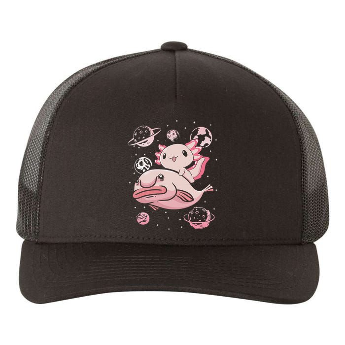 Cute Kawaii Pink Axolotl Riding A Blobfish Funny Axolotls  Yupoong Adult 5-Panel Trucker Hat