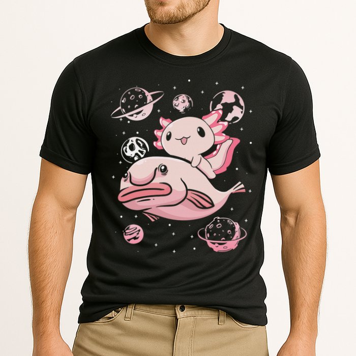 Cute Kawaii Pink Axolotl Riding A Blobfish Funny Axolotls  Performance Shirt