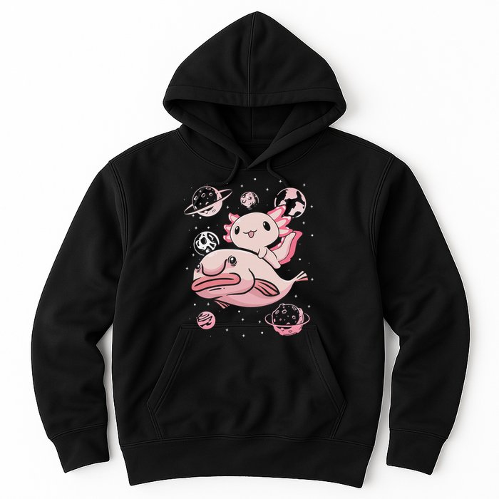 Cute Kawaii Pink Axolotl Riding A Blobfish Funny Axolotls  Hoodie