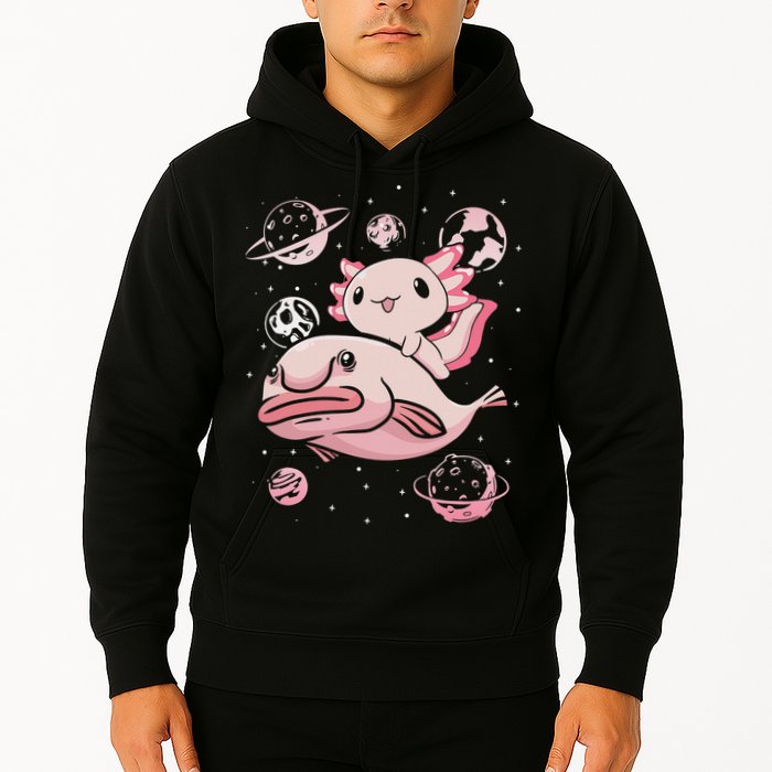 Cute Kawaii Pink Axolotl Riding A Blobfish Funny Axolotls  Hoodie