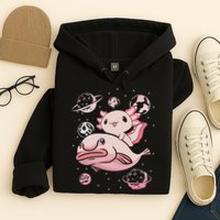 Cute Kawaii Pink Axolotl Riding A Blobfish Funny Axolotls  Hoodie