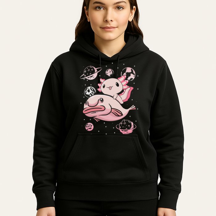 Cute Kawaii Pink Axolotl Riding A Blobfish Funny Axolotls  Hoodie