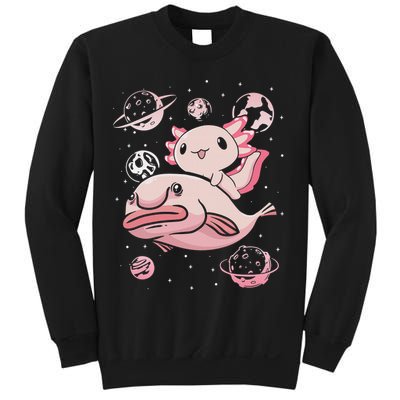 Cute Kawaii Pink Axolotl Riding A Blobfish Funny Axolotls  Sweatshirt