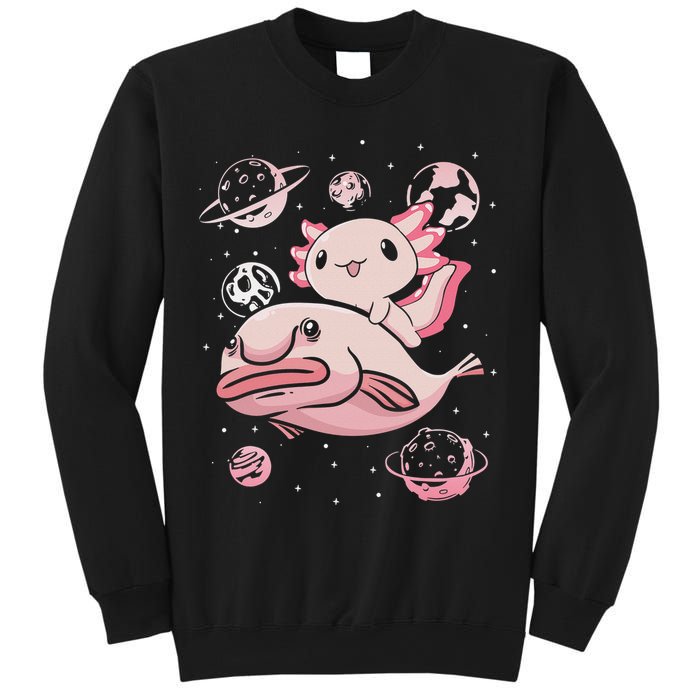 Cute Kawaii Pink Axolotl Riding A Blobfish Funny Axolotls  Sweatshirt