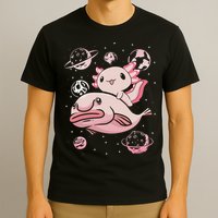 Cute Kawaii Pink Axolotl Riding A Blobfish Funny Axolotls  T-Shirt