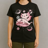 Cute Kawaii Pink Axolotl Riding A Blobfish Funny Axolotls  T-Shirt