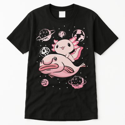 Cute Kawaii Pink Axolotl Riding A Blobfish Funny Axolotls  Tall T-Shirt