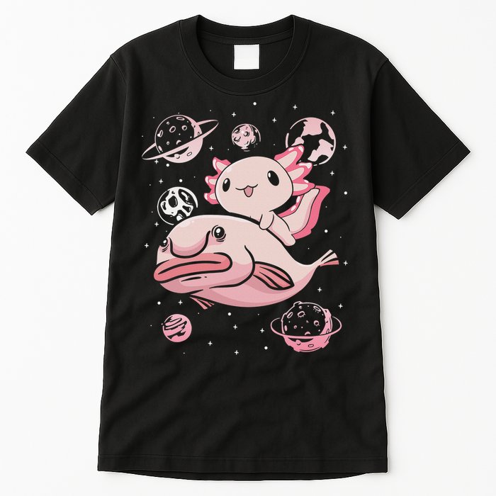 Cute Kawaii Pink Axolotl Riding A Blobfish Funny Axolotls  Tall T-Shirt