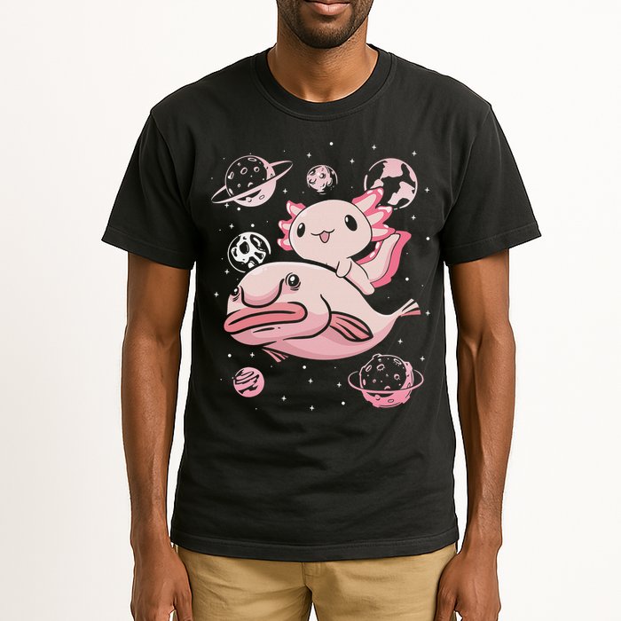 Cute Kawaii Pink Axolotl Riding A Blobfish Funny Axolotls  Tall T-Shirt