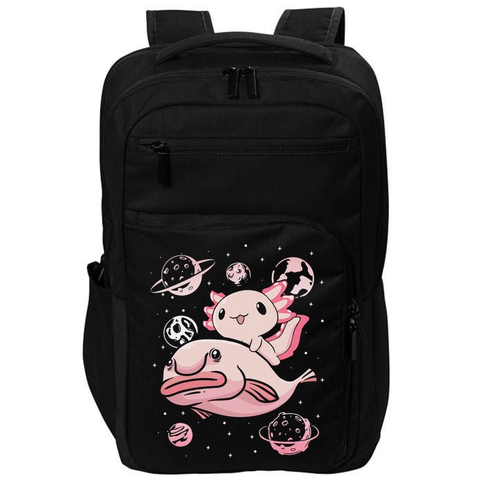 Cute Kawaii Pink Axolotl Riding A Blobfish Funny Axolotls  Impact Tech Backpack
