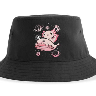 Cute Kawaii Pink Axolotl Riding A Blobfish Funny Axolotls  Sustainable Bucket Hat