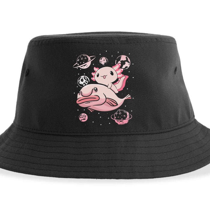 Cute Kawaii Pink Axolotl Riding A Blobfish Funny Axolotls  Sustainable Bucket Hat
