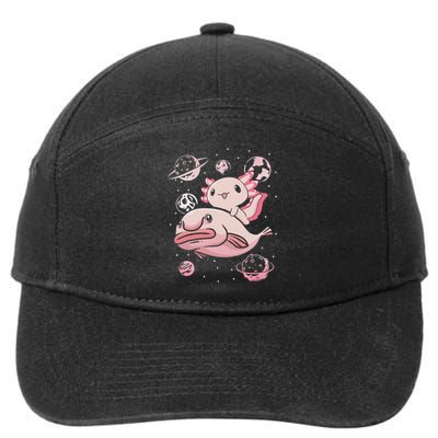 Cute Kawaii Pink Axolotl Riding A Blobfish Funny Axolotls  7-Panel Snapback Hat