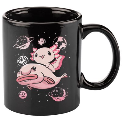 Cute Kawaii Pink Axolotl Riding A Blobfish Funny Axolotls  11oz C Handle Ceramic Mug