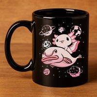 Cute Kawaii Pink Axolotl Riding A Blobfish Funny Axolotls  11oz C Handle Ceramic Mug