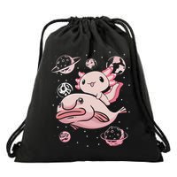 Cute Kawaii Pink Axolotl Riding A Blobfish Funny Axolotls  Drawstring Bag