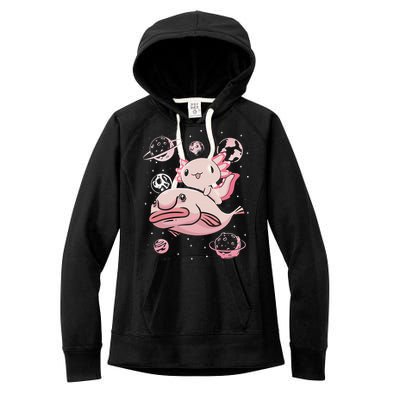 Cute Kawaii Pink Axolotl Riding A Blobfish Funny Axolotls  Women's Fleece Hoodie