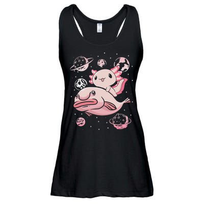 Cute Kawaii Pink Axolotl Riding A Blobfish Funny Axolotls  Ladies Essential Flowy Tank