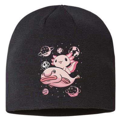 Cute Kawaii Pink Axolotl Riding A Blobfish Funny Axolotls  Sustainable Beanie
