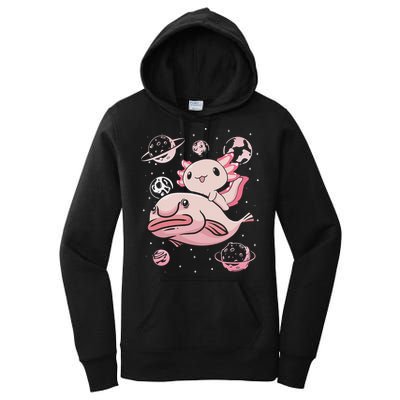 Cute Kawaii Pink Axolotl Riding A Blobfish Funny Axolotls  Women's Pullover Hoodie