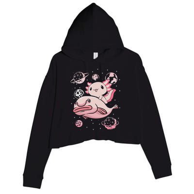Cute Kawaii Pink Axolotl Riding A Blobfish Funny Axolotls  Crop Fleece Hoodie