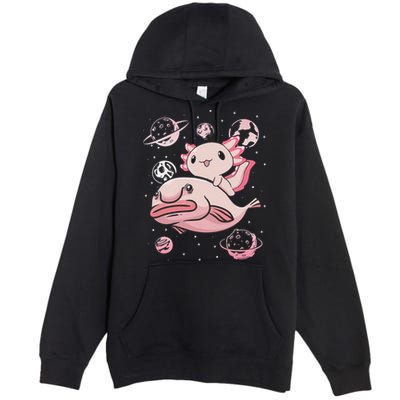 Cute Kawaii Pink Axolotl Riding A Blobfish Funny Axolotls  Premium Pullover Hoodie
