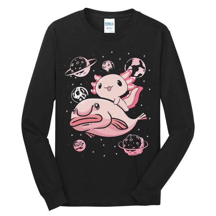 Cute Kawaii Pink Axolotl Riding A Blobfish Funny Axolotls  Tall Long Sleeve T-Shirt