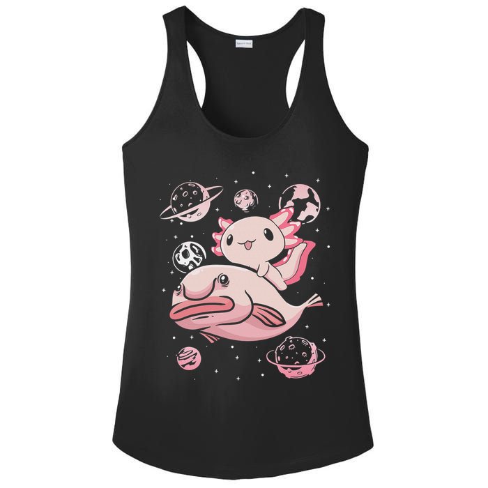 Cute Kawaii Pink Axolotl Riding A Blobfish Funny Axolotls  Ladies PosiCharge Competitor Racerback Tank