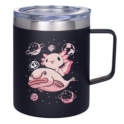Cute Kawaii Pink Axolotl Riding A Blobfish Funny Axolotls  12oz Stainless Steel Coffee Mug