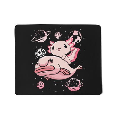 Cute Kawaii Pink Axolotl Riding A Blobfish Funny Axolotls  Mousepad