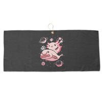Cute Kawaii Pink Axolotl Riding A Blobfish Funny Axolotls  Large Microfiber Waffle Golf Towel