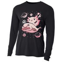 Cute Kawaii Pink Axolotl Riding A Blobfish Funny Axolotls  Cooling Performance Long Sleeve Crew