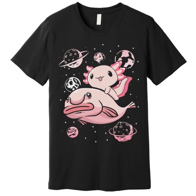 Cute Kawaii Pink Axolotl Riding A Blobfish Funny Axolotls  Premium T-Shirt