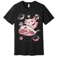 Cute Kawaii Pink Axolotl Riding A Blobfish Funny Axolotls  Premium T-Shirt